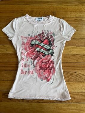 Pink Graphic Heart Short Sleeve Tee - Women